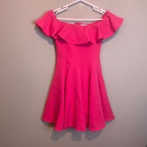 The Cove Party Coquette Barbiecore Ruffled Flare Off Shoulder Dress Pink‎ Small
